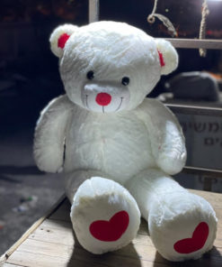 דובי ענק ליום האהבה לבן עם לבבות ברגליים